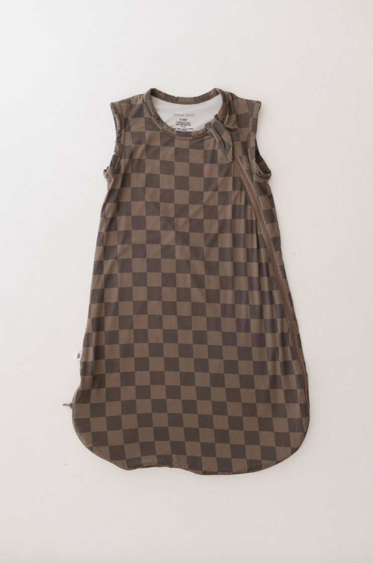 Forever French Bamboo Sleep Sack - Faded Brown Checkerboard