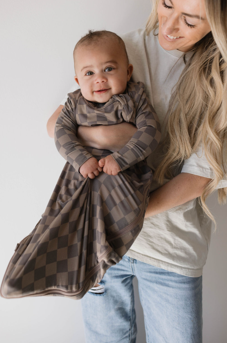 Forever French Bamboo Sleep Sack - Faded Brown Checkerboard