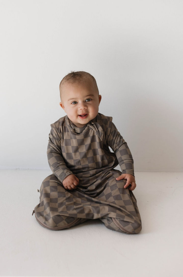 Forever French Bamboo Sleep Sack - Faded Brown Checkerboard