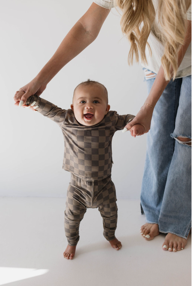 Forever French Top + Bottom Set - Faded Brown Checkerboard