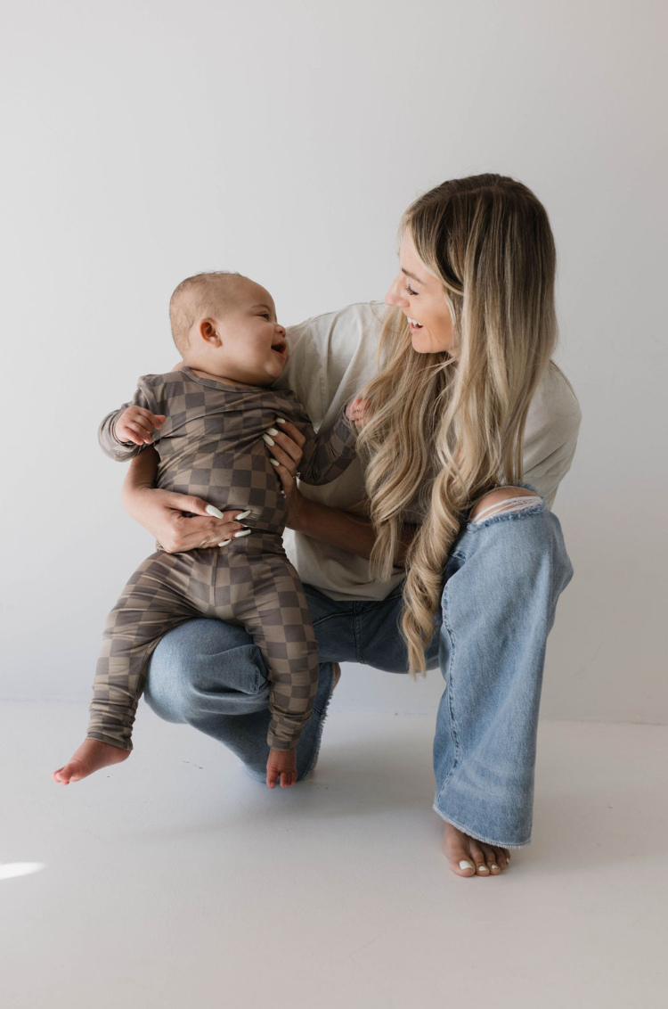 Forever French Top + Bottom Set - Faded Brown Checkerboard