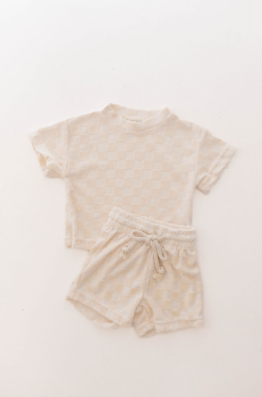 Forever French Terry Checkerboard Short Set - Cream