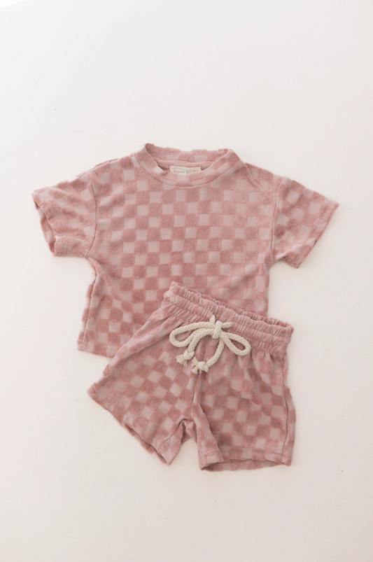 Forever French Terry Checkerboard Short Set - Perfect Pink
