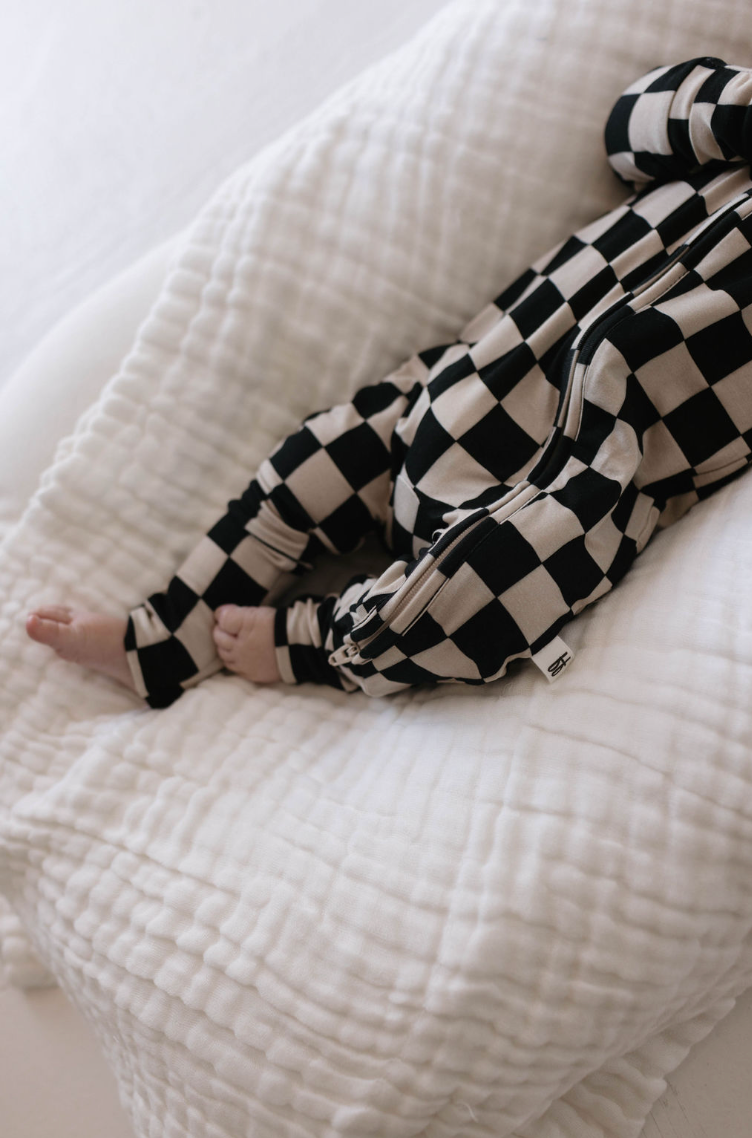 Forever French Bamboo Zip Pajamas - Black Checkerboard