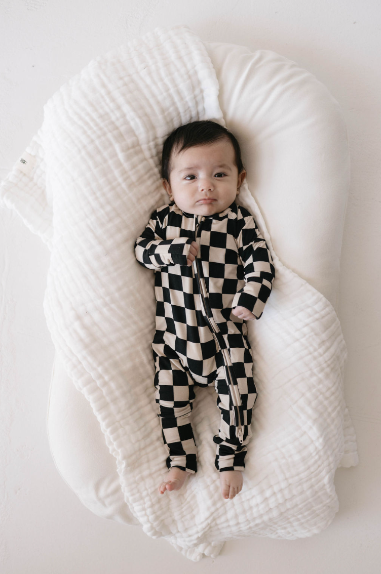 Forever French Bamboo Zip Pajamas - Black Checkerboard