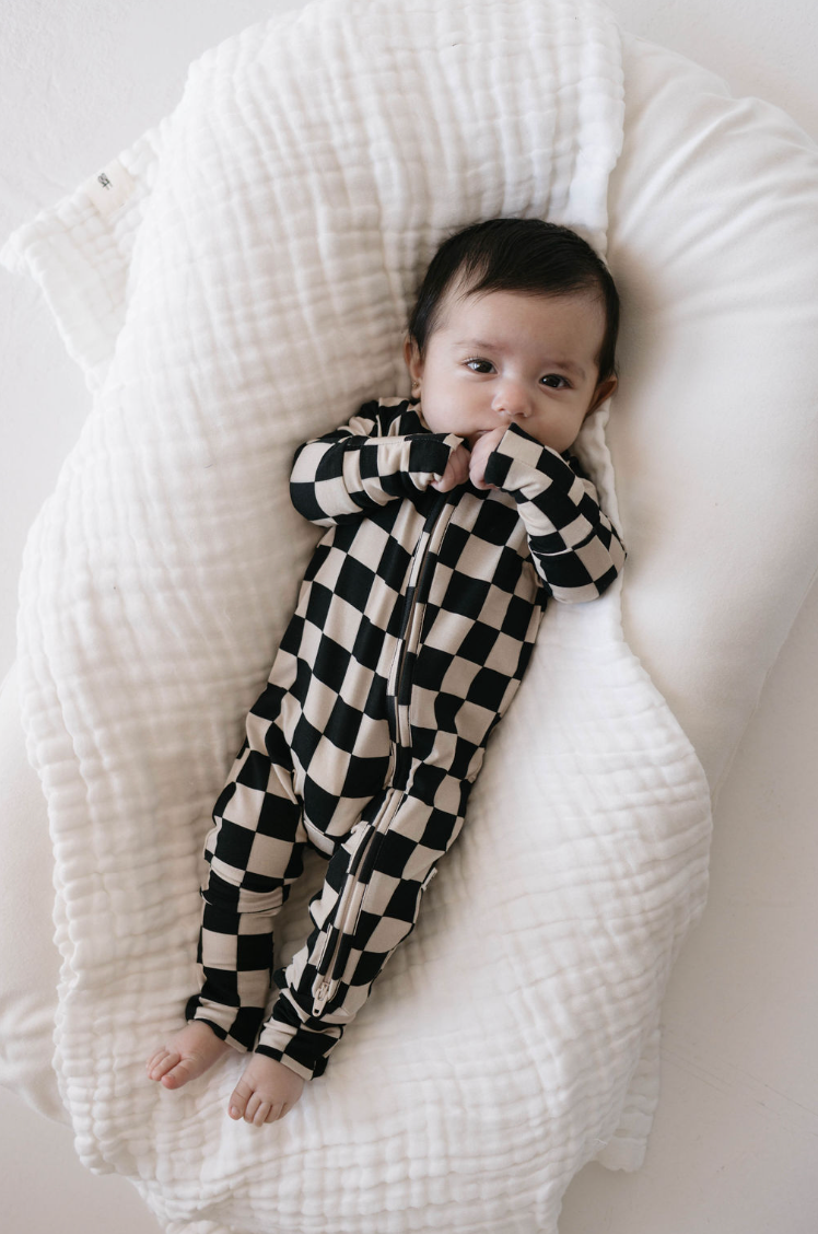 Forever French Bamboo Zip Pajamas - Black Checkerboard