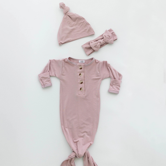 Stroller Society Knotted Gown Set - Dusty Pink