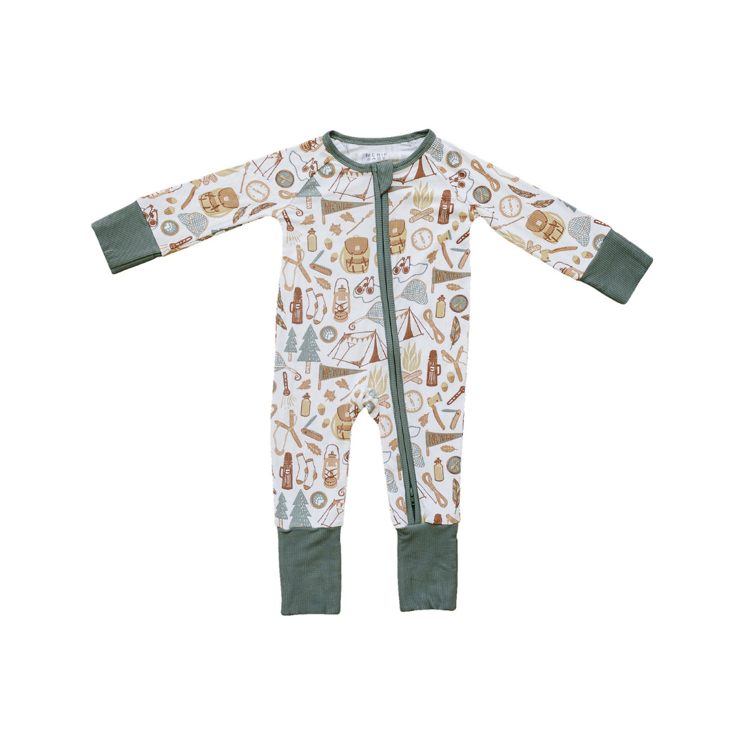 Mebie Baby Ribbed Romper - Camping Trip