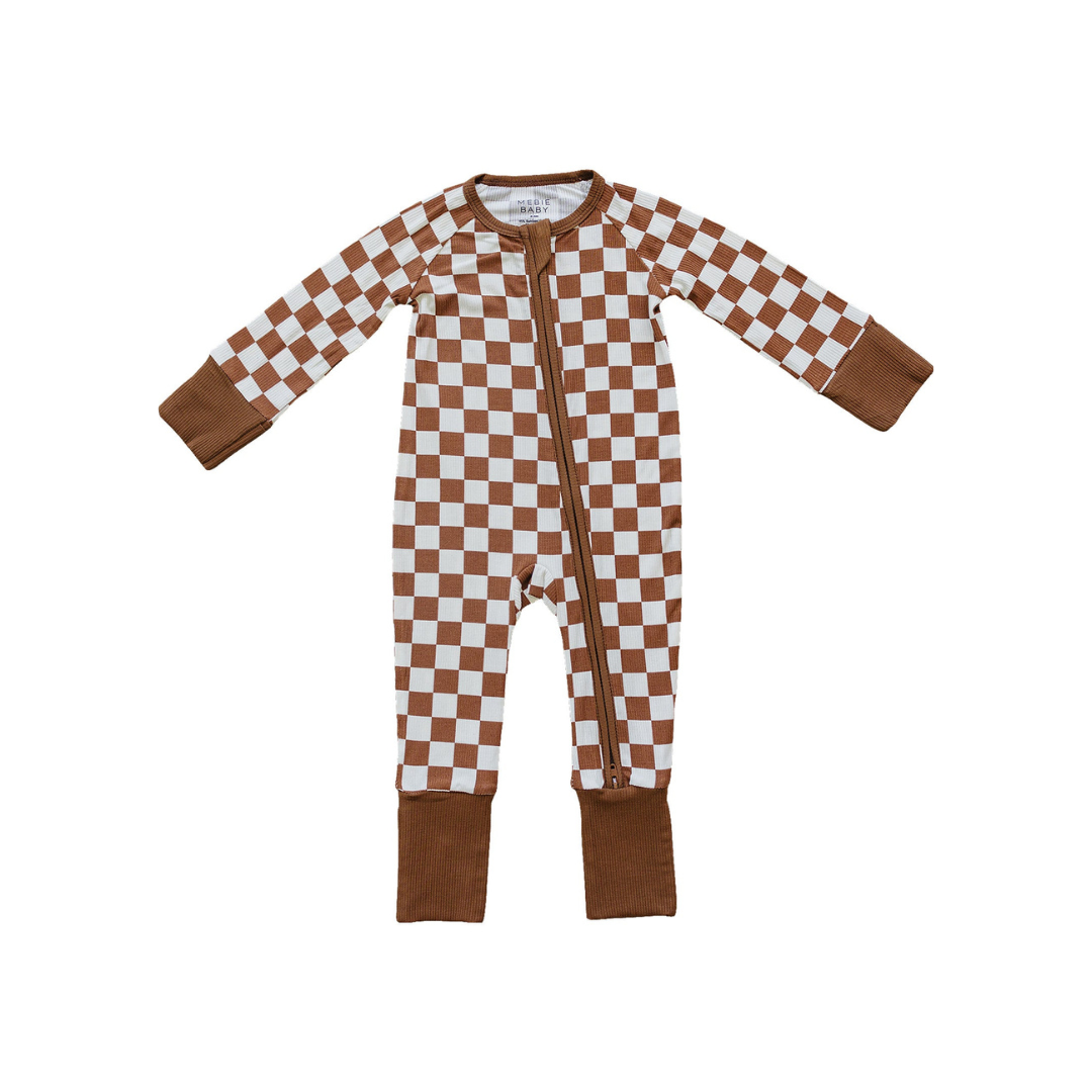 Mebie Baby Ribbed Romper - Rust Checkered