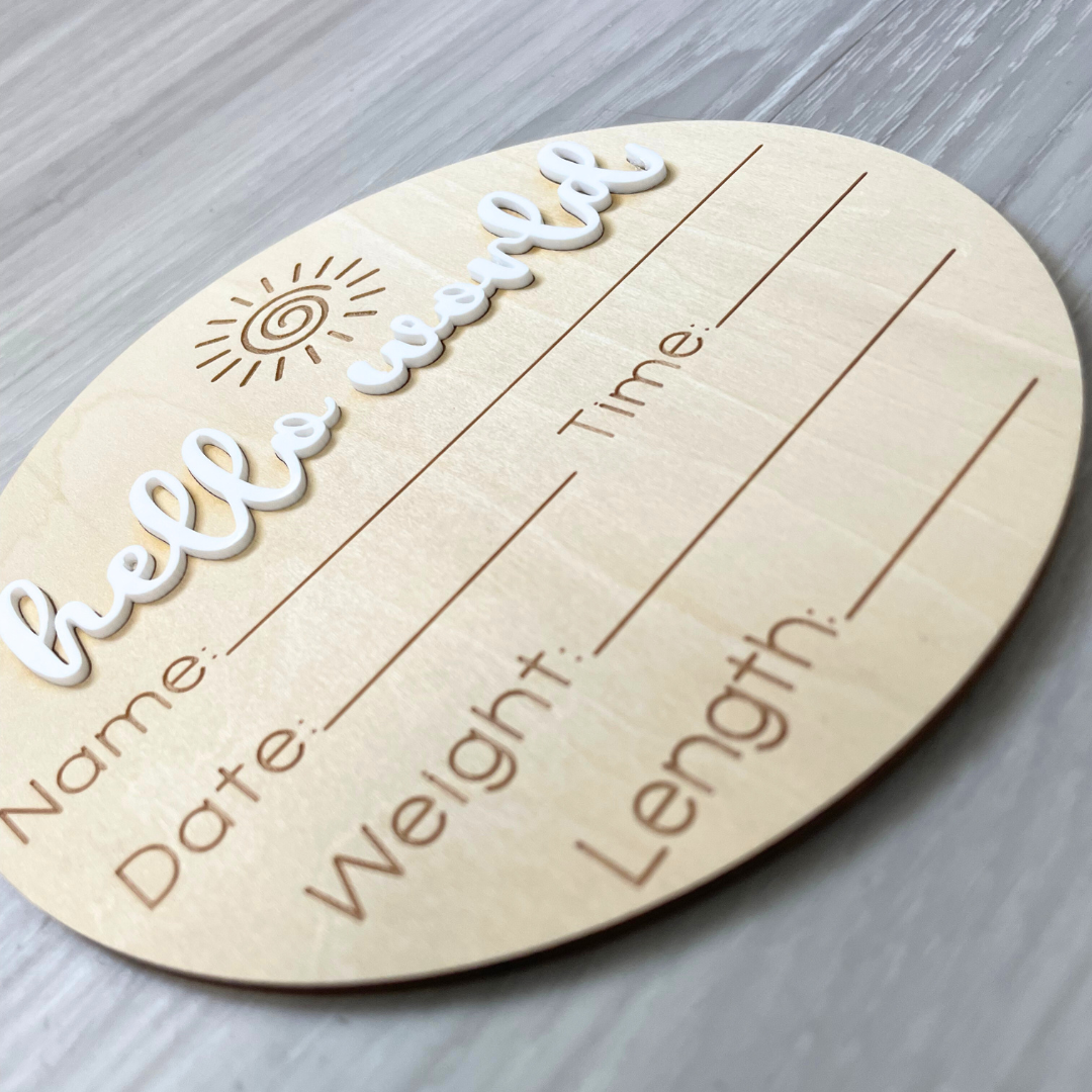 Hello World Newborn Wood Sign (6 Inches) - Atara & Co