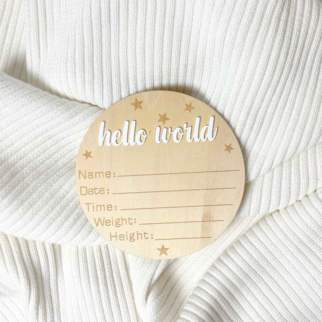 Hello World Newborn Wood Sign (6 Inches)