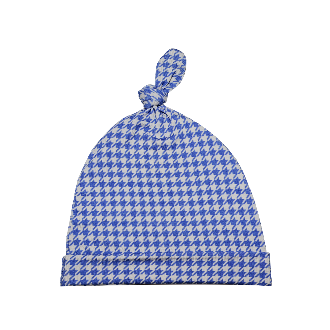 Knotted Hat - Blue Houndstooth