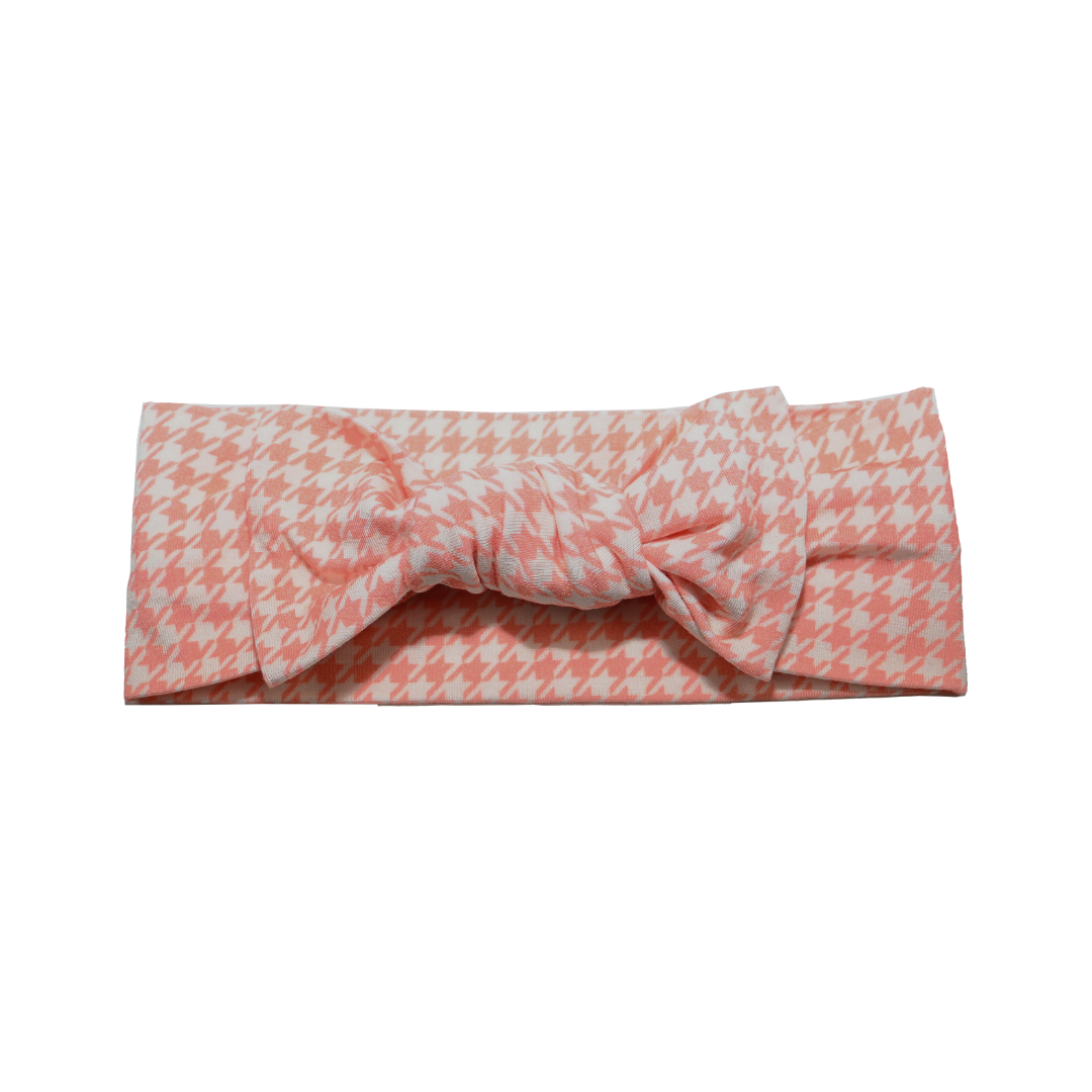 Knotted Bow - Pink Houndstooth