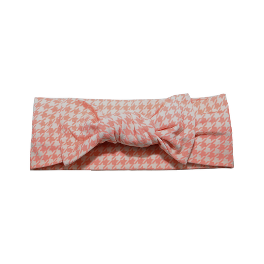 Knotted Bow - Pink Houndstooth