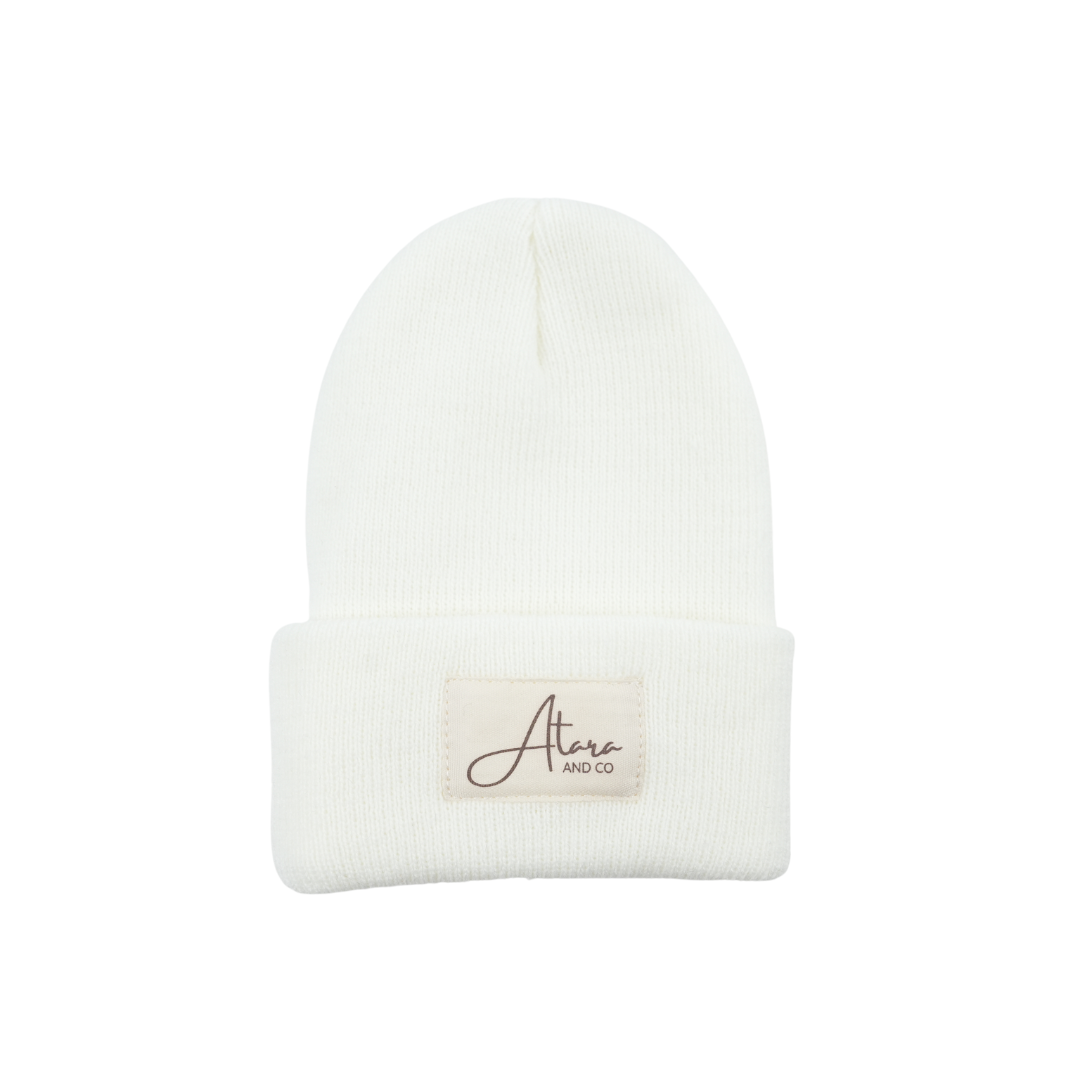 Soft Knitted Cuff Newborn Beanie - White