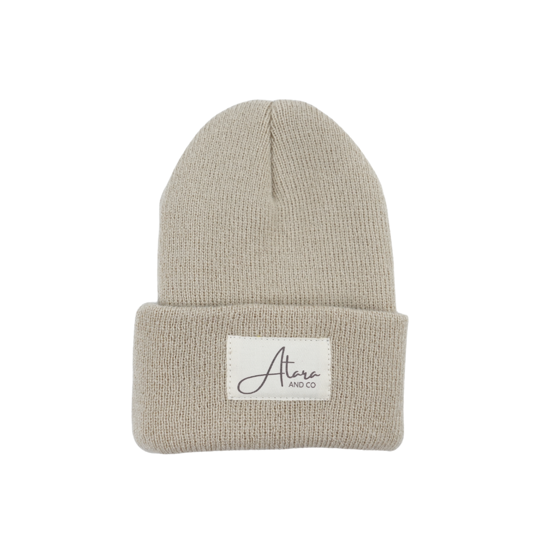 Soft Knitted Cuff Newborn Beanie - Beige