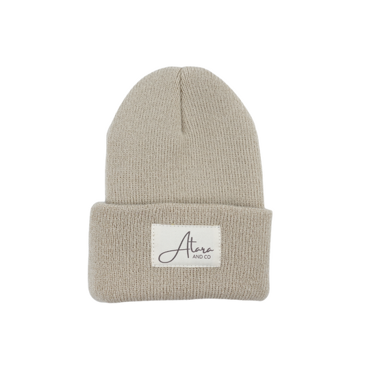 Soft Knitted Cuff Newborn Beanie - Beige