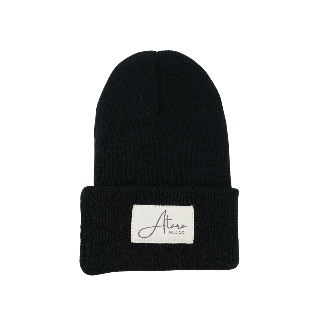 Soft Knitted Cuff Newborn Beanie - Black