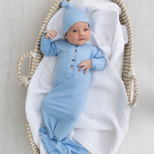 Stroller Society Knotted Gown Set - Baby Blue