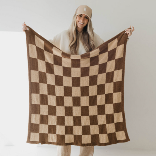 Forever French Plush Blanket - Brown Sugar Checkerboard