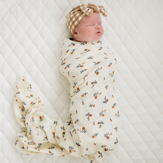 Mebie Baby Muslin Swaddle Blanket - Cream Floral