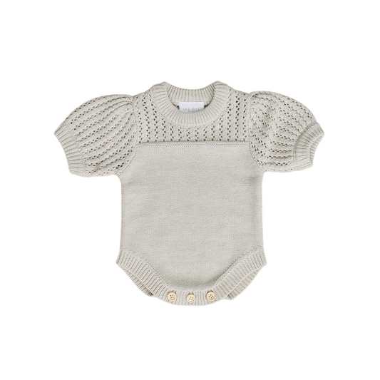 Mebie Baby Knit Shirt Romper - Oatmeal
