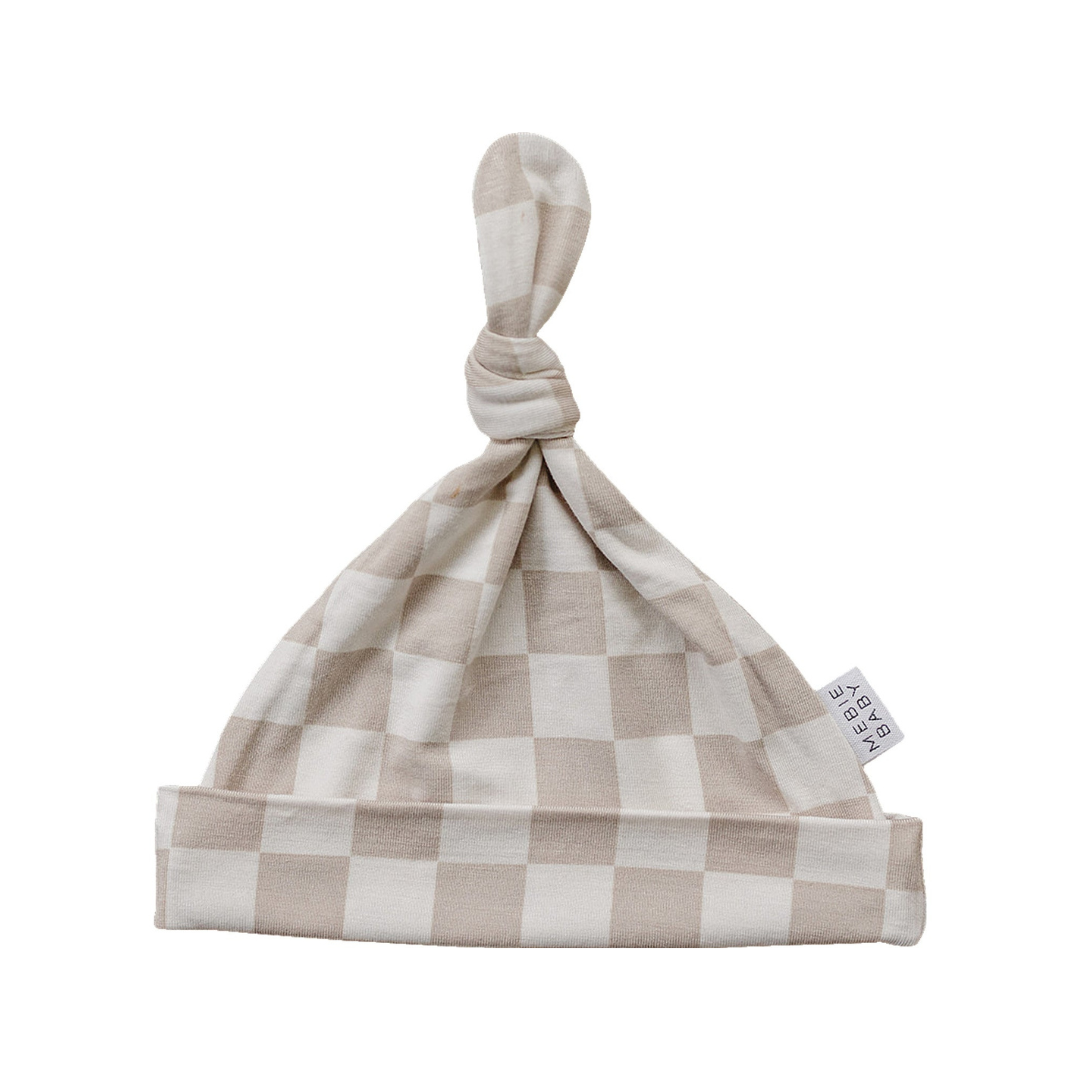 Mebie Baby Bamboo Knot Hat - Taupe Checkered