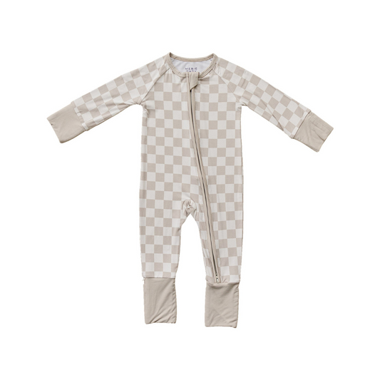Mebie Baby Bamboo Romper - Taupe Checkered
