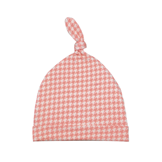 Knotted Hat - Pink Houndstooth