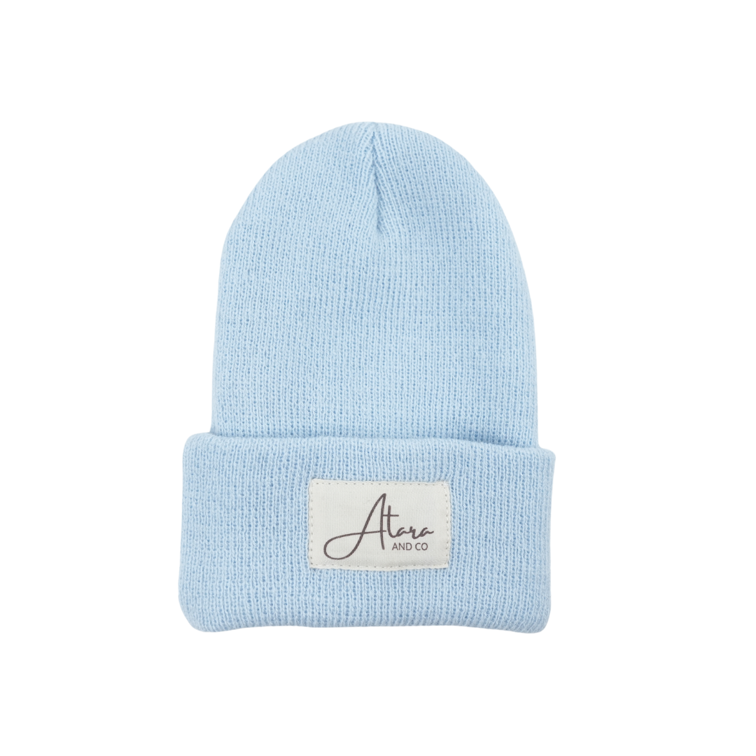 Soft Knitted Cuff Newborn Beanie - Baby Blue