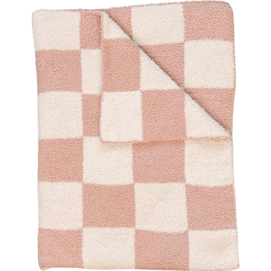 Mebie Baby Pink Checkered Plush Blanket