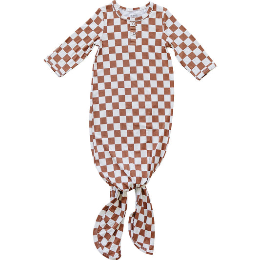 Mebie Baby Bamboo Knot Gown - Rust Checkered