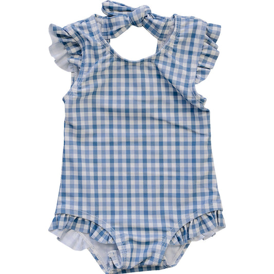 Mebie Baby Light Blue Gingham One-Piece