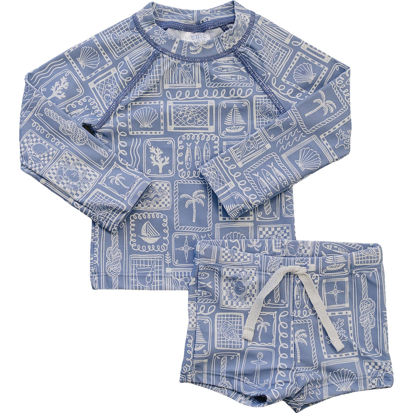 Mebie Baby Blue Beach Long Sleeve Swim Set