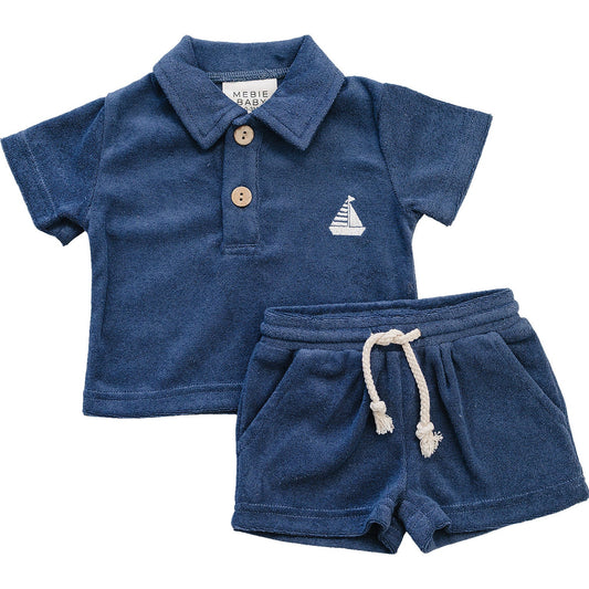Mebie Baby Navy Terry Cloth Set