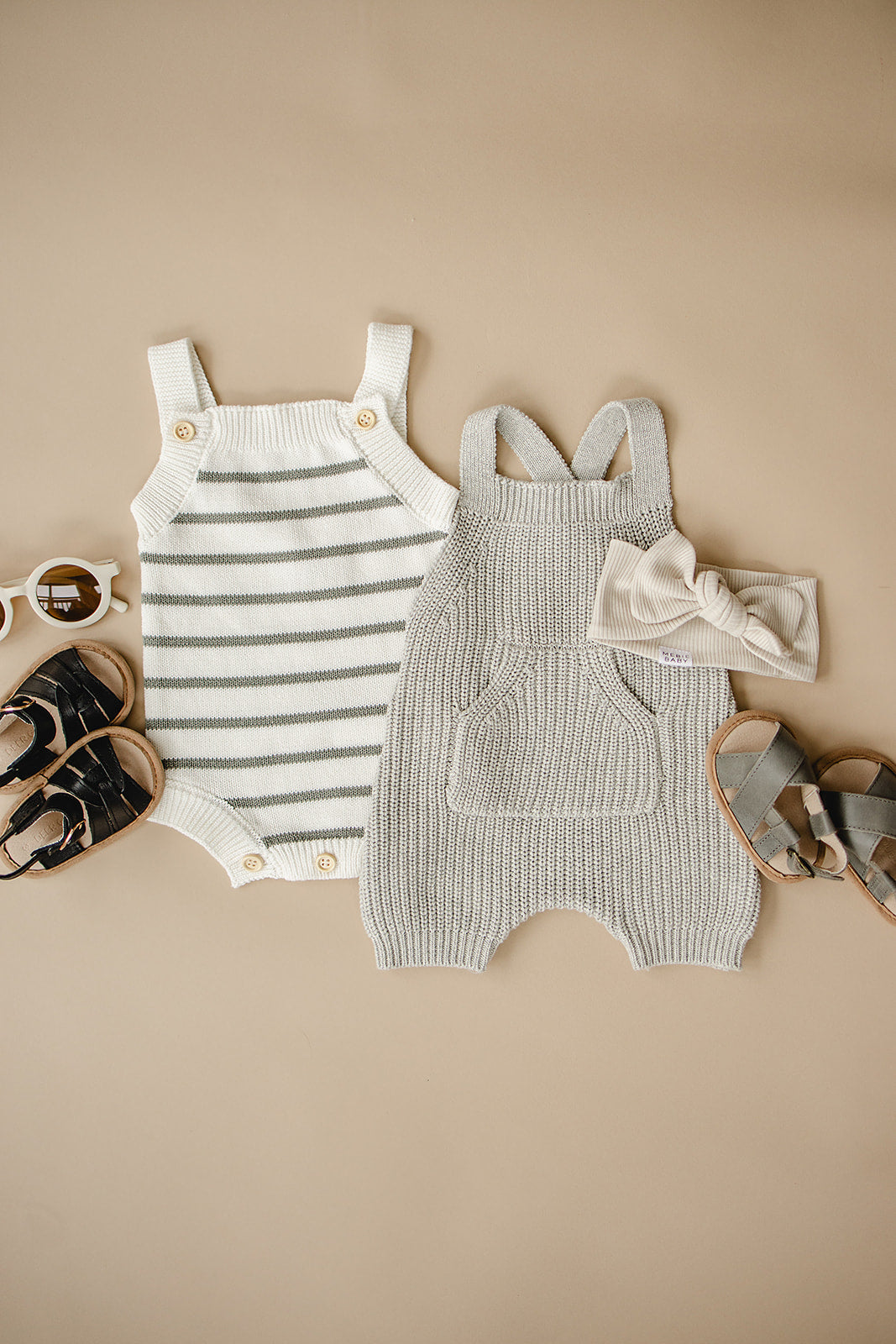 Mebie Baby Sage Stripe Knit Bubble Romper