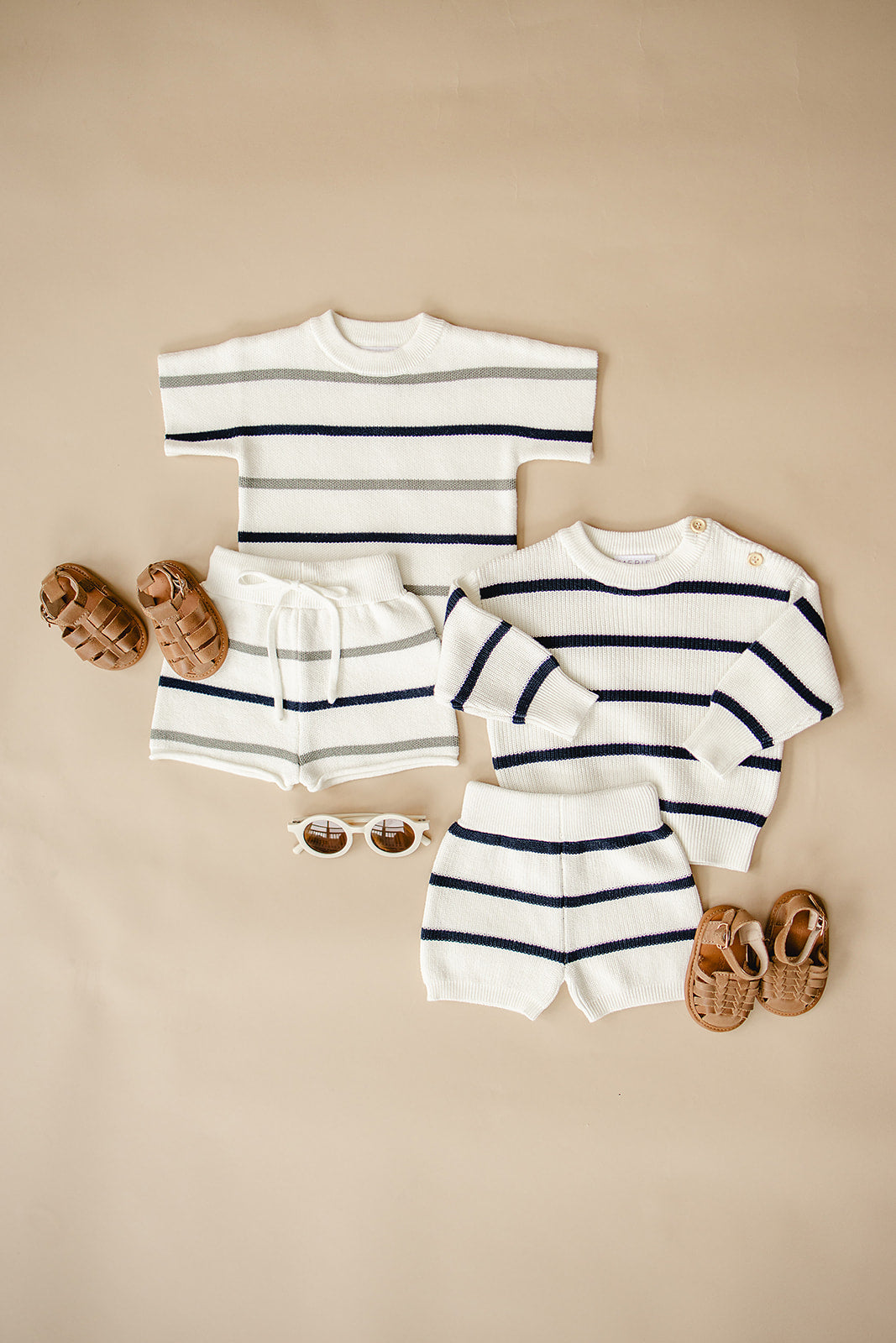 Mebie Baby Sage + Navy Stripe Knit Short Set