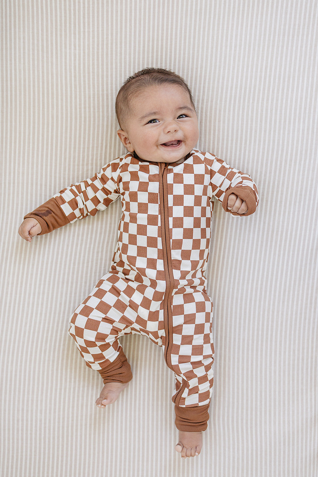 Mebie Baby Ribbed Romper - Rust Checkered