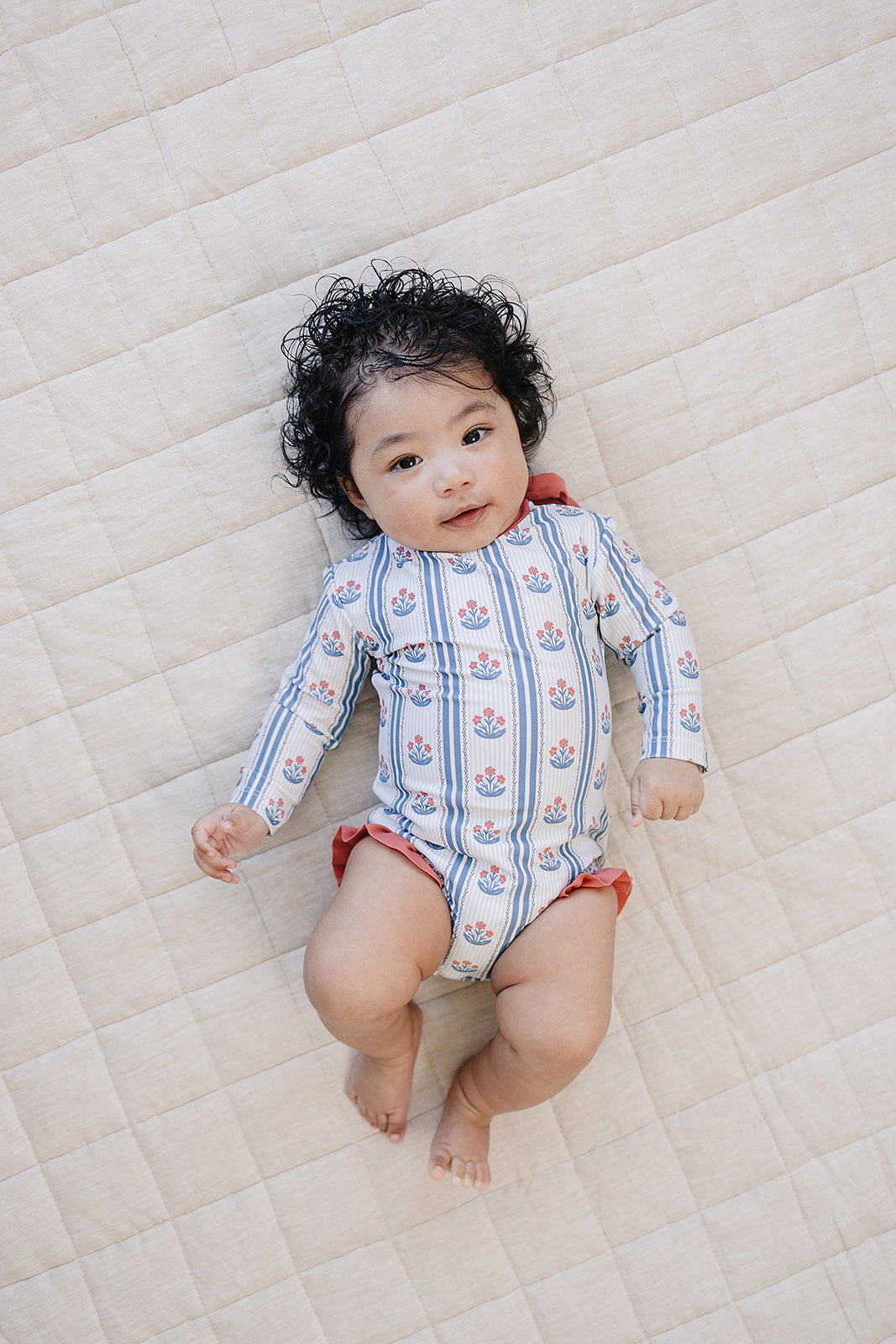 Mebie Baby Block Print Floral One Piece Swimsuit