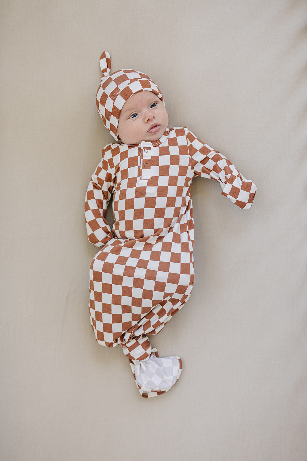 Mebie Baby Bamboo Knot Gown - Rust Checkered