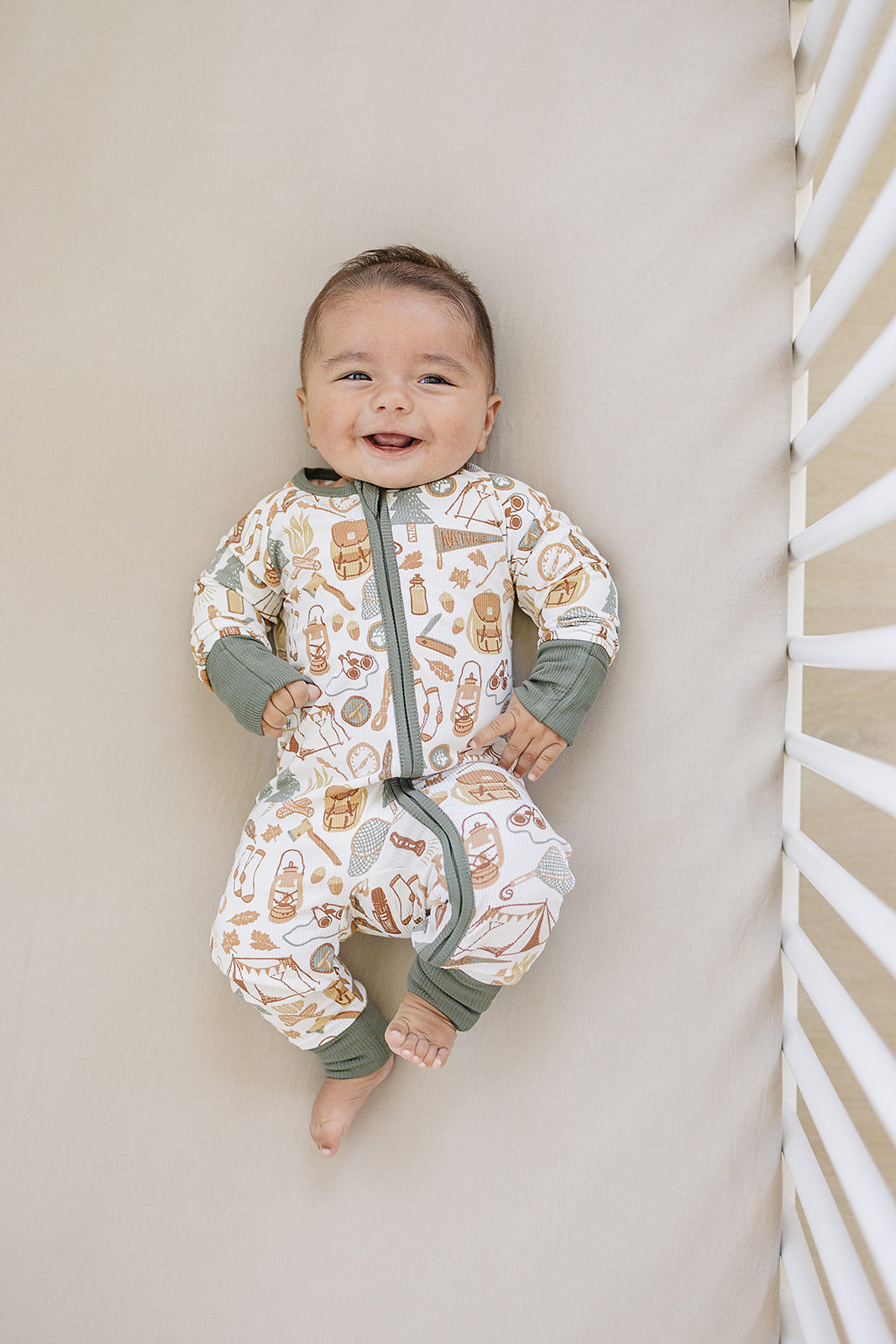 Mebie Baby Ribbed Romper - Camping Trip