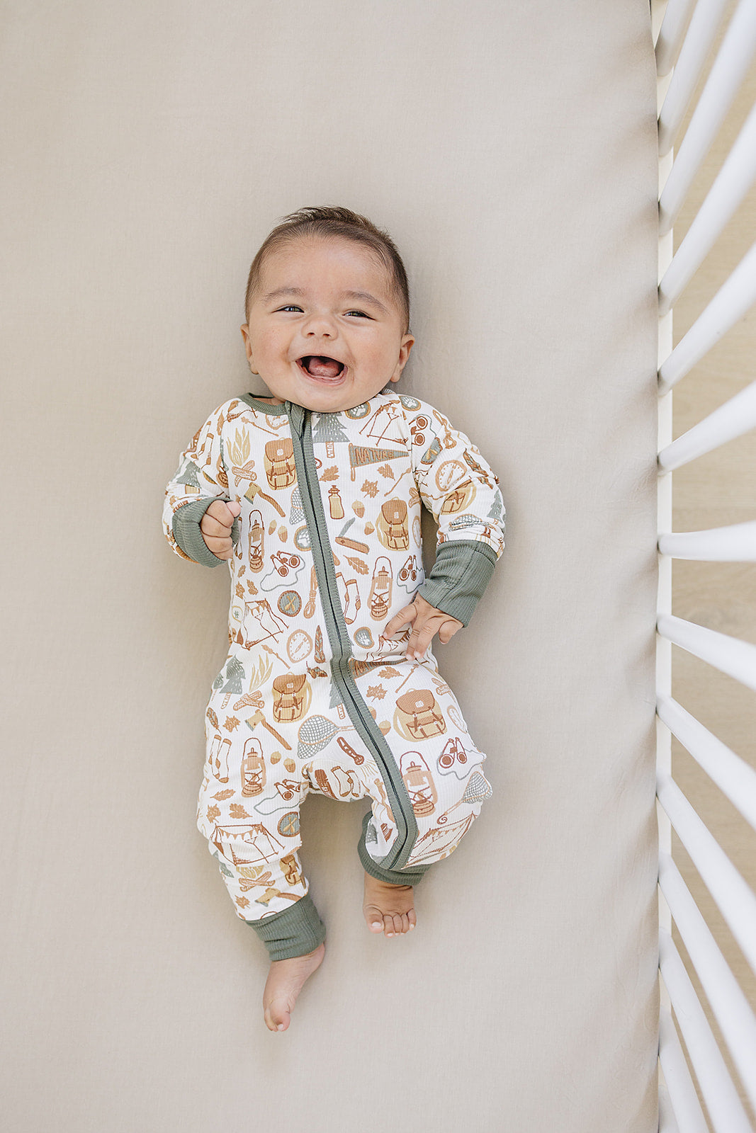 Mebie Baby Ribbed Romper - Camping Trip