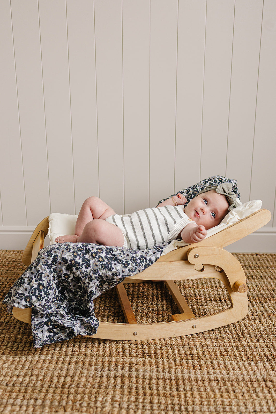 Mebie Baby Sage Stripe Knit Bubble Romper