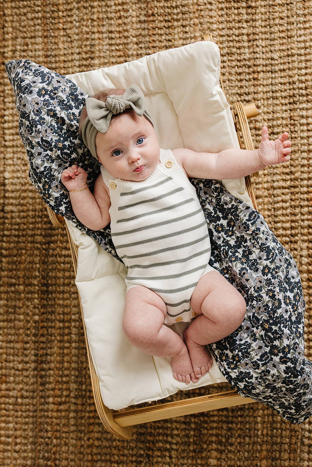 Mebie Baby Sage Stripe Knit Bubble Romper