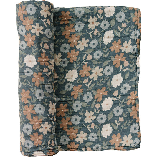 Mebie Baby Muslin Swaddle - Midnight Floral - Atara & Co