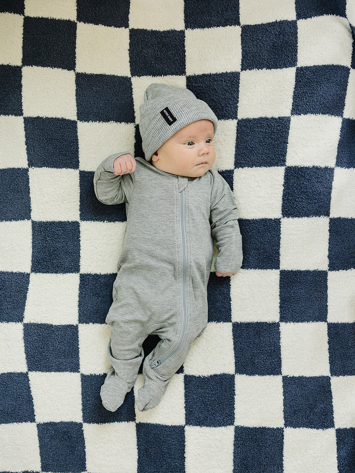 Mebie Baby Plush Blanket - Navy Checkered - Atara & Co