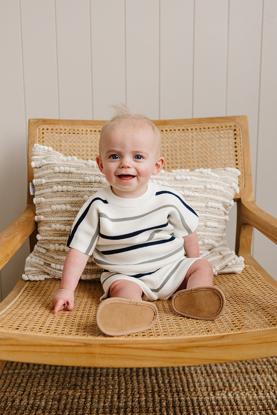 Mebie Baby Sage + Navy Stripe Knit Short Set