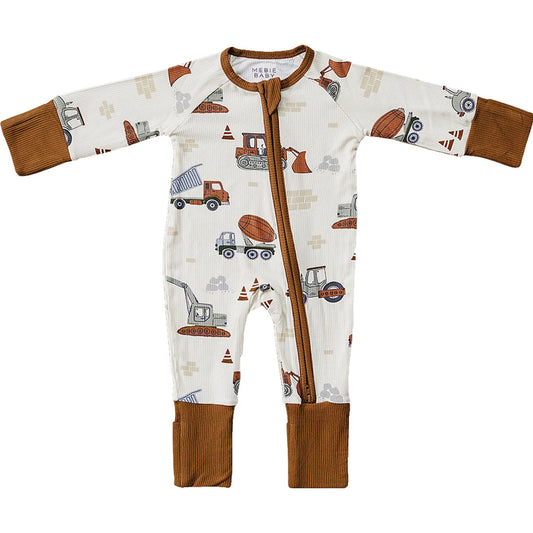 Mebie Baby Ribbed Bamboo Romper - Construction Trucks