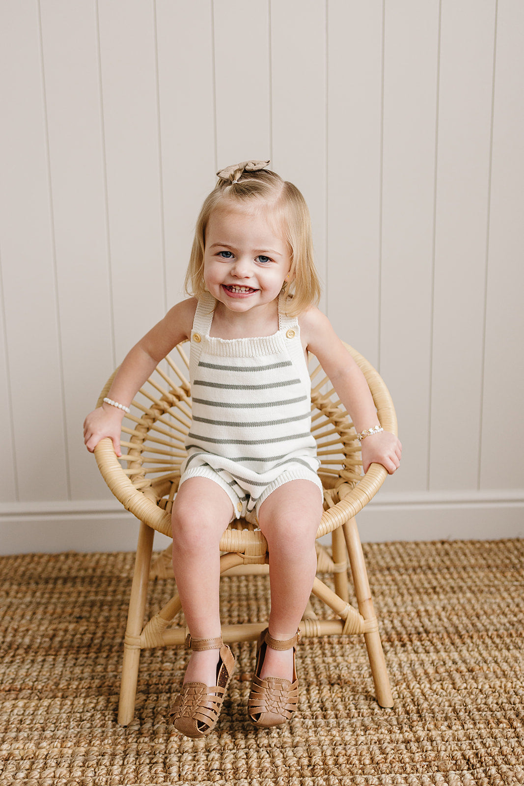 Mebie Baby Sage Stripe Knit Bubble Romper