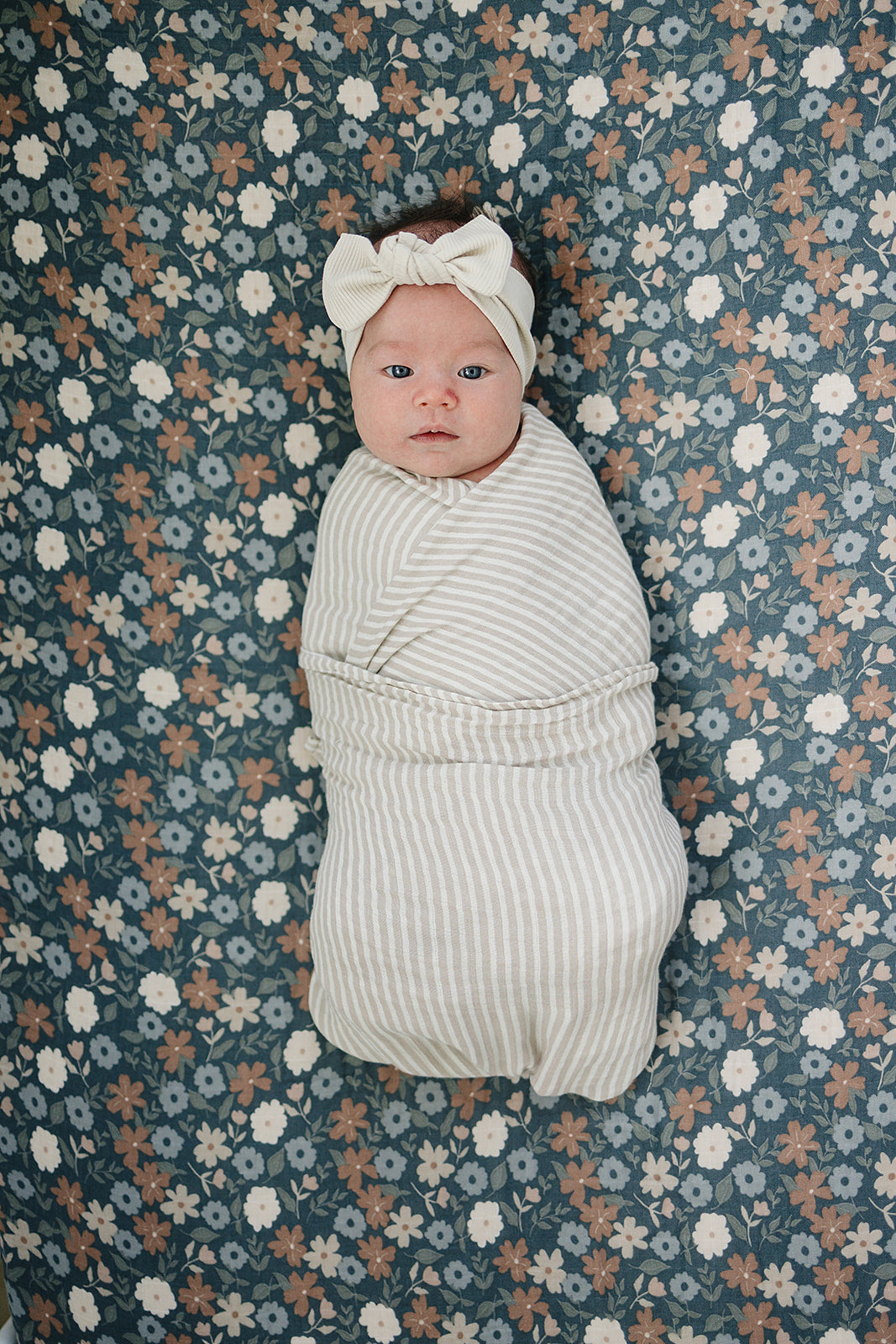 Mebie Baby Muslin Swaddle - Taupe Stripe